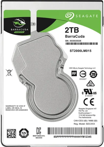 Seagate BarraCuda 2TB 2.5'' SATA 6Gb/s 5400RPM 128MB Cache Laptop HDD ST2000LM015