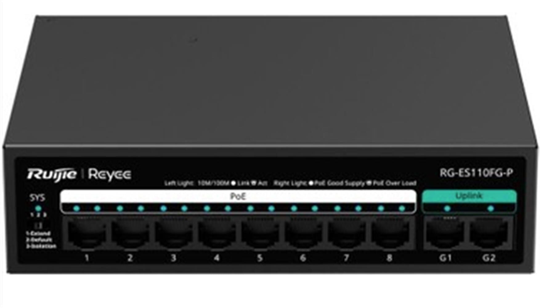 Ruijie-Reyee RG-ES110FG-P 10 Port 10-100 Mbps 2 Port Gigabit Uplink 8 Port 10-100 POE 110W Switch