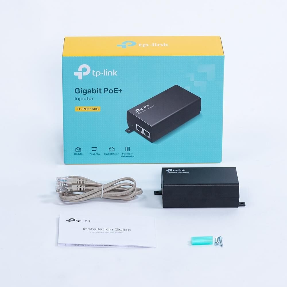 TP‑LINK OMADA TL‑POE160S IEEE 802.3af/at Uyumluluk 48 V DC itibariyle Otomatik 30 Watt Güç Çıkışı 2×1 Gbps RJ45 PoE+ Enjektör Adapter