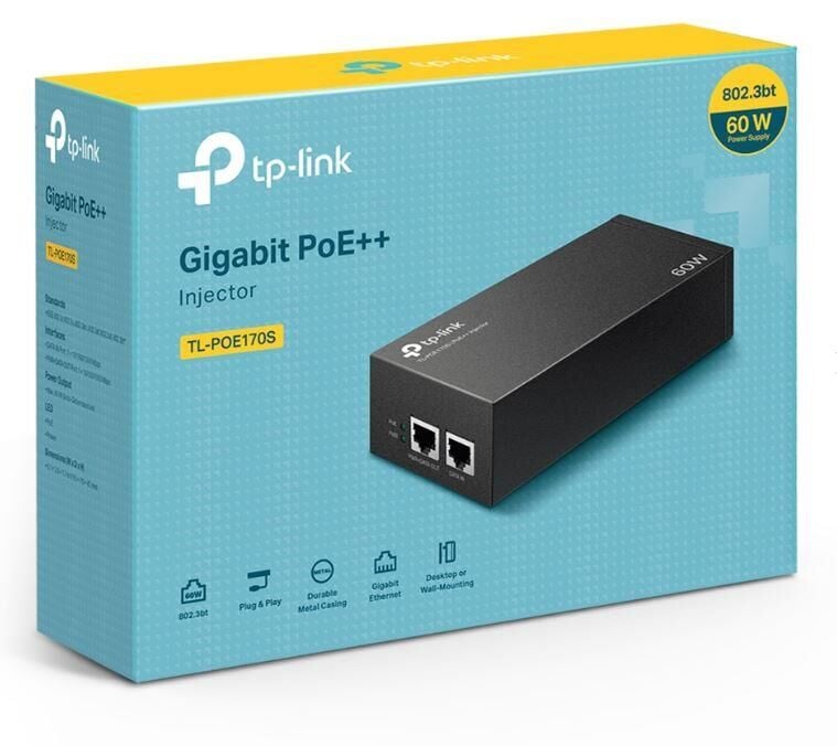 TP‑LINK OMADA TL‑POE170S 48 V 60 W IEEE 802.3af/at/bt PoE++ Gigabit Port Enjektör Metal Kasa, Masaüstü/Duvar Montaj