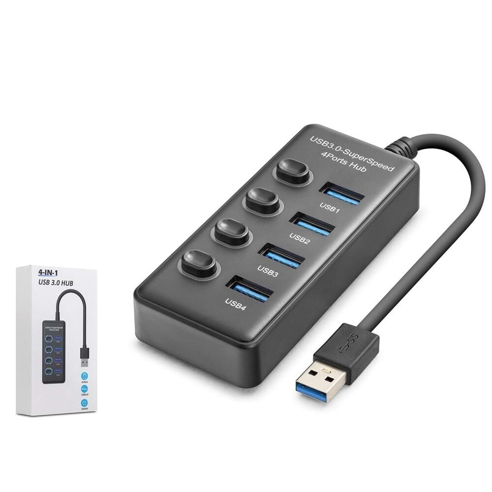 Hadron HDX7049 4 Portlu USB 3.0 Hub Çoklayıcı - 5Gbps Yüksek Hız, Bireysel Aç/Kapa Anahtarlı (Switchli), Siyah
