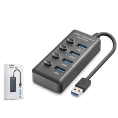Hadron HDX7049 4 Portlu USB 3.0 Hub Çoklayıcı - 5Gbps Yüksek Hız, Bireysel Aç/Kapa Anahtarlı (Switchli), Siyah