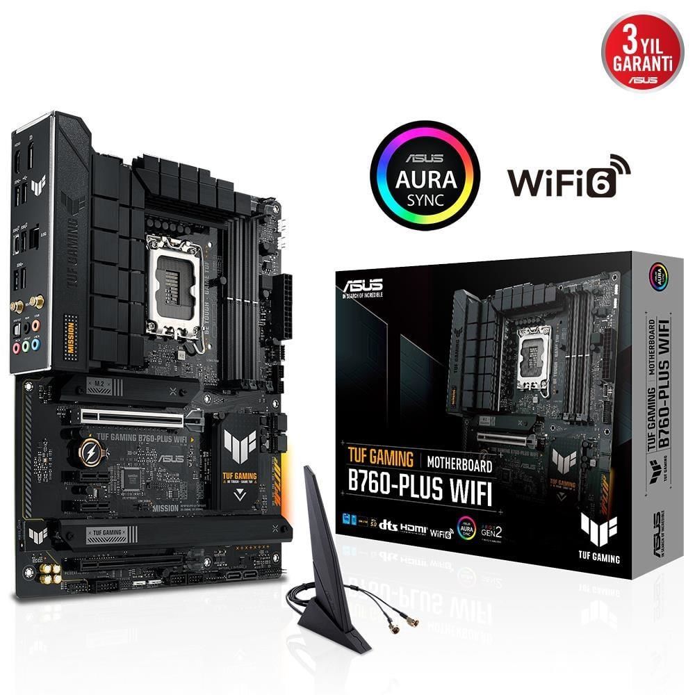 ASUS TUF Gaming B760‑PLUS Wi‑Fi DDR5 Intel B760 Soket LGA1700 12./13./14. Nesil Core CPU Destekli DDR5 7200(OC) MHz ATX Gaming Anakart Wi‑Fi 6 Bluetooth 5.2