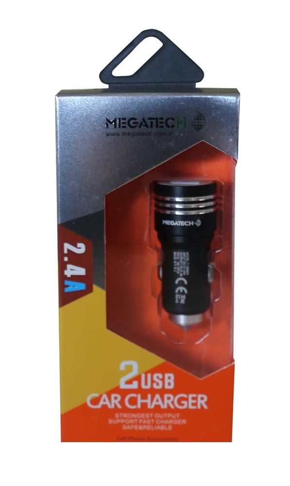 Megatech T05-M24 2.4A Çift USB Çıkışlı Çelik Gövdeli Hızlı Araç Şarj Adaptörü