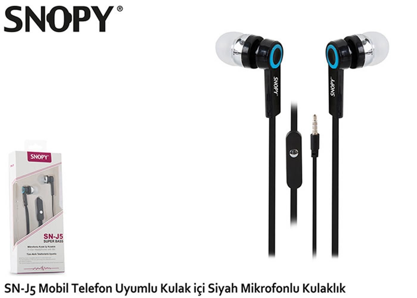 Snopy SN-J5 Mobil Telefon Uyumlu Kulak İçi Siyah Mikrofonlu Kulaklık
