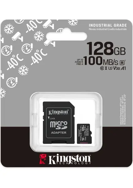 Kingston SDCIT2-128GB 128GB microSDXC Industrial C10 A1 pSLC Card + SD Adapter Hafıza Kartı