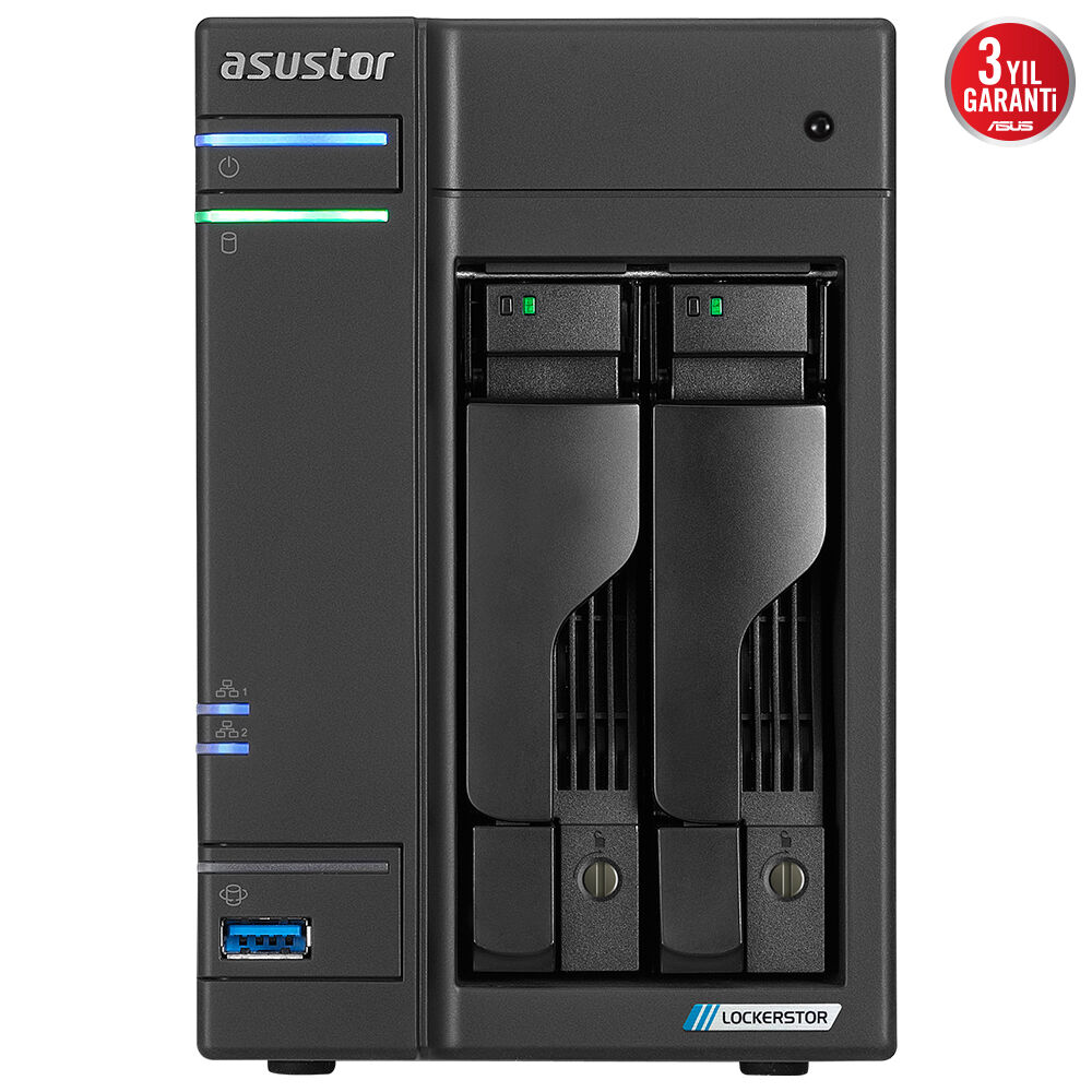 ASUSTOR AS6702T Intel N5105, 2 Yuvalı, 4GB DDR4(16GB Ram Desteği), M.2 x4, 2.5Gb