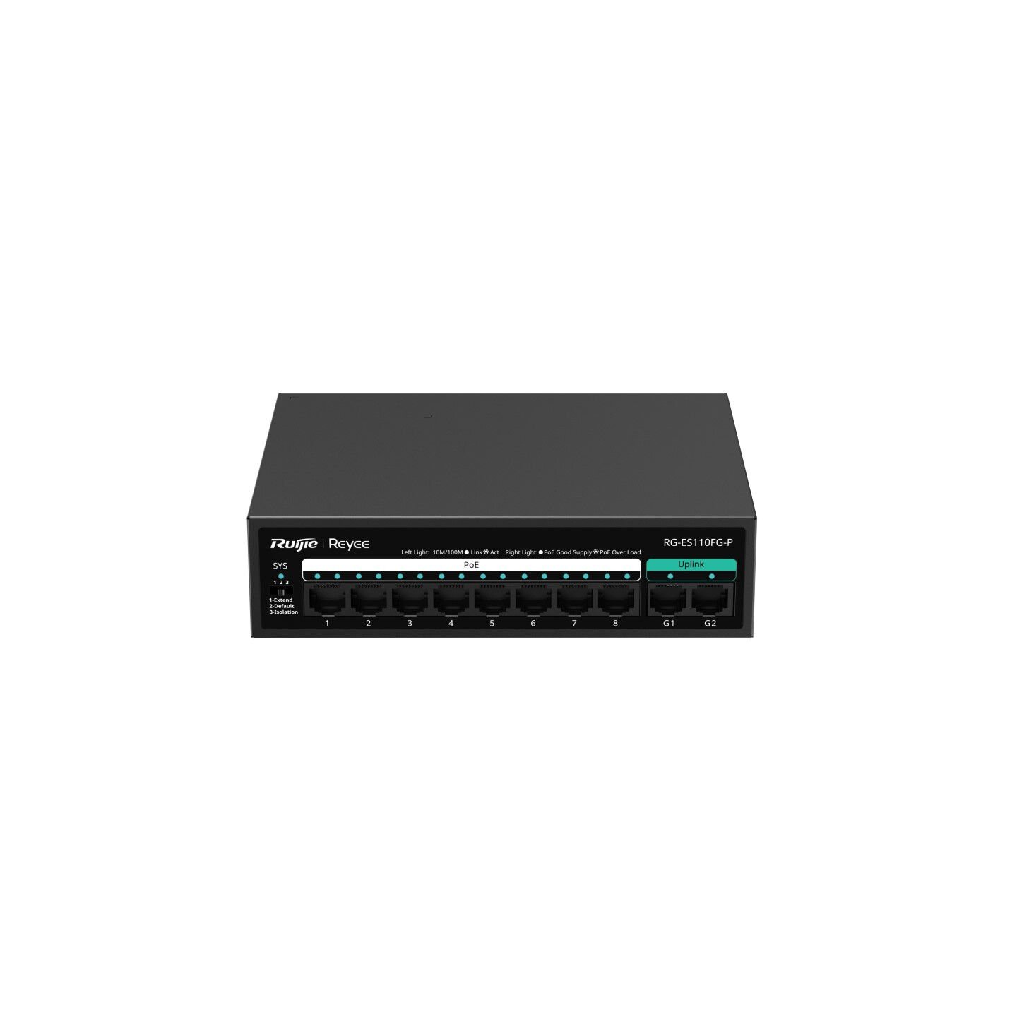 Ruijie-Reyee RG-ES110FG-P 8x Fast Ethernet + 2x Gigabit PoE Switch 110W Toplam Güç