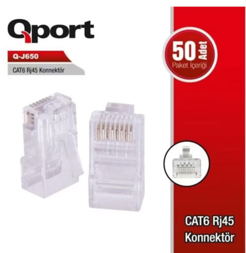 QPort Q-J650 CAT6 RJ45 Konnektör (8P8C) 50 Adet Paket