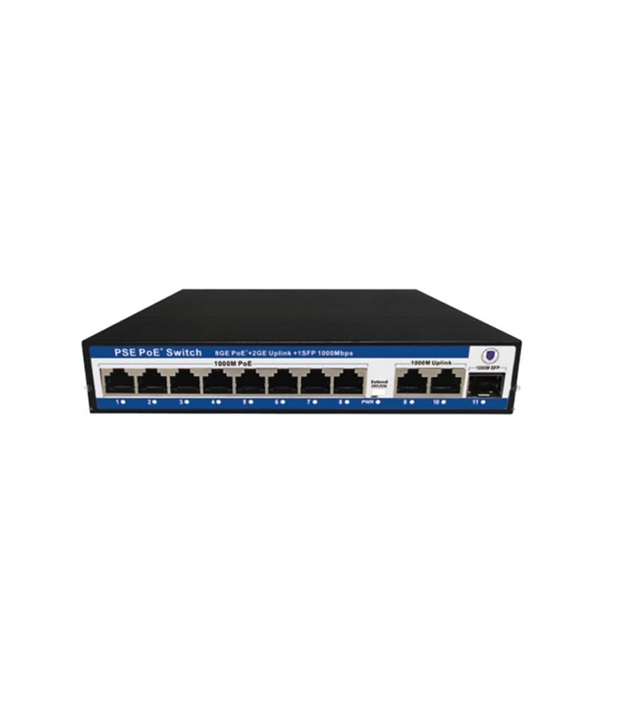 Nova NVC-PSEG0821G 8-Port PoE+ 10/100Mbps + 2-Port Gigabit Uplink + 1-Port SFP 120W Yönetilemez Switch