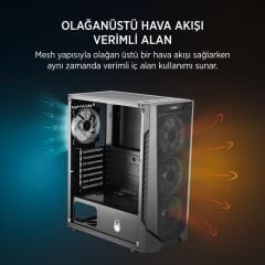 James Donkey Helix H800 4xRBW Fanlı 650W 80+ Mesh Panel Temperli Cam ATX Oyuncu Kasası