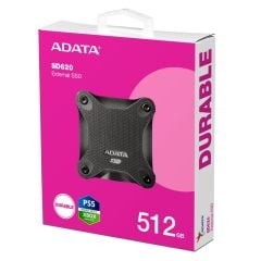 ADATA SD620‑512GCBK 512 GB USB 3.2 Gen 2 (10 Gbps) Siyah Şok Dayanıklı 520 MB/s Okuma 460 MB/s Yazma Harici Taşınabilir SSD