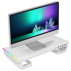 Everest ST1 4 USB Hub RGB Işıklı Katlanabilir Beyaz Monitör Standı – 25 kg Kapasiteli, 550×200×75 mm