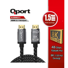 Qport Q-HDMI2110 10 Metre HDMI 2.1v 8K 60Hz Altın Uçlu Örgülü Görüntü ve Ses Kablosu