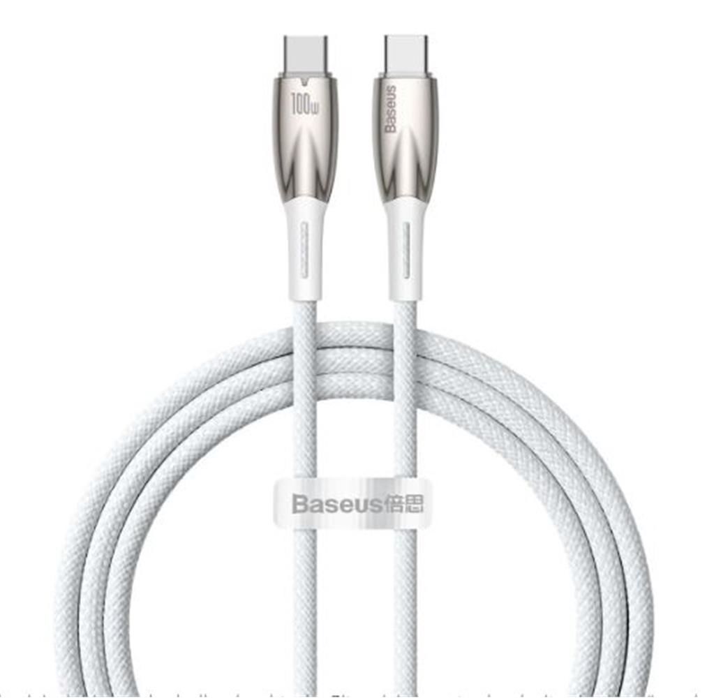 Baseus Glimmer Series 100W 1 Metre USB-C to USB-C PD Fast Charging Data Cable - White (CADH000702)