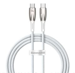 Baseus Glimmer Series 100W 1 Metre USB-C to USB-C PD Fast Charging Data Cable - White (CADH000702)