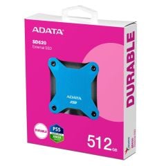 Adata SD620 512 GB USB 3.2 Gen 2 Mavi Taşınabilir Harici SSD 520 MB/s Okuma 460 MB/s Yazma 55 g Silikon Anti‑Shock Kaplama IP68 Uyumlu