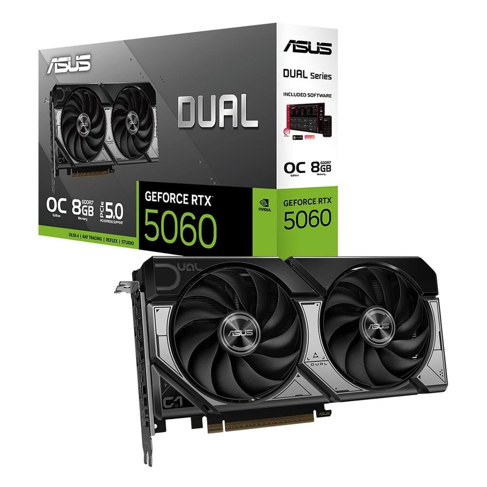 ASUS Dual GeForce RTX 5060 8GB GDDR7 128‑bit OC Edition HDMI 2.1b + 3× DisplayPort 2.1b, 3840 CUDA Çekirdeği, Boost OC 2565 MHz, Blackwell Mimari, DLSS 4, PCIe 5.0 (Model: DUAL‑RTX5060‑O8G) Siyah Ekran Kartı
