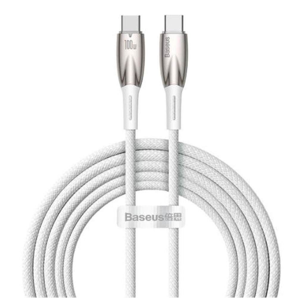 Baseus Glimmer Series 100W 2 Metre USB-C to USB-C PD Fast Charging Data Cable - White (CADH000802)