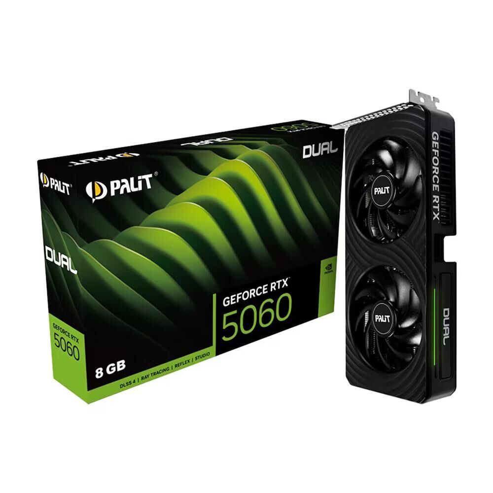 Palit GeForce RTX 5060 Dual 8 GB 128‑Bit GDDR7 3 840 CUDA Çekirdeği 2280 MHz Boost 2497 MHz PCI‑Express 5.0 HDMI 2.1b DisplayPort 2.1b 145 W TDP Siyah Backplate Ekran Kartı