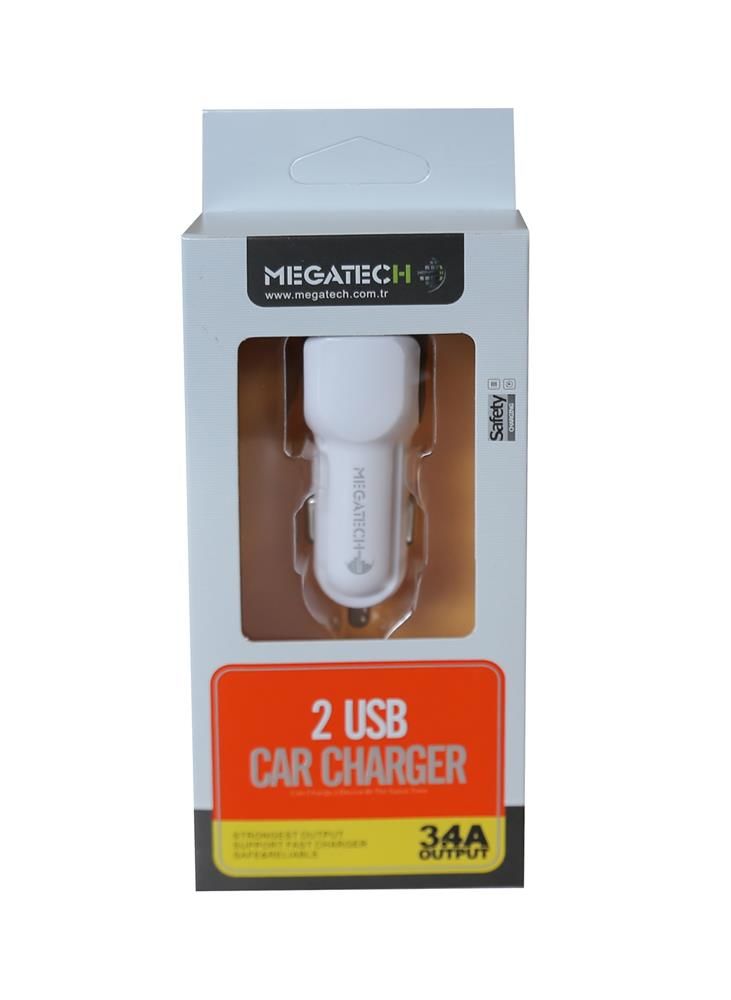 Megatech T05 3.4A Çift USB Çıkışlı Beyaz Akıllı Araç İçi Şarj Cihazı