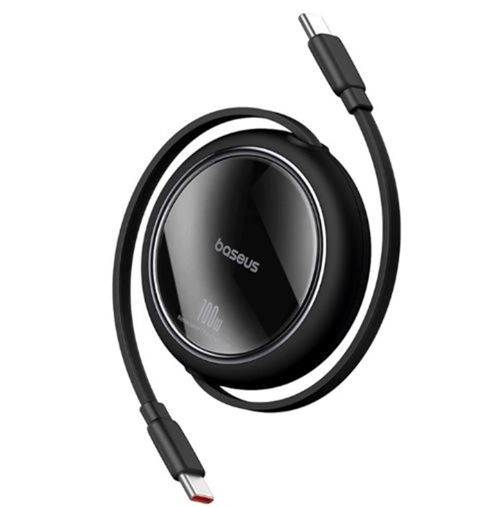 Baseus Free2Draw Mini Geri Sarılabilir (Makaralı) USB-C to USB-C 100W PD 1m Şarj Kablosu - Siyah