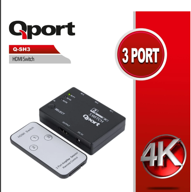 Qport Q-SH3 3 Port HDMI Switch 4K 30Hz Manuel HDMI Çoklayıcı Seçici