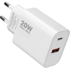 Asonic AS-X230 20W PD 3.0 & QC 3.0 Dual Port USB-C + USB-A Hızlı Ev Şarj Adaptörü - Beyaz