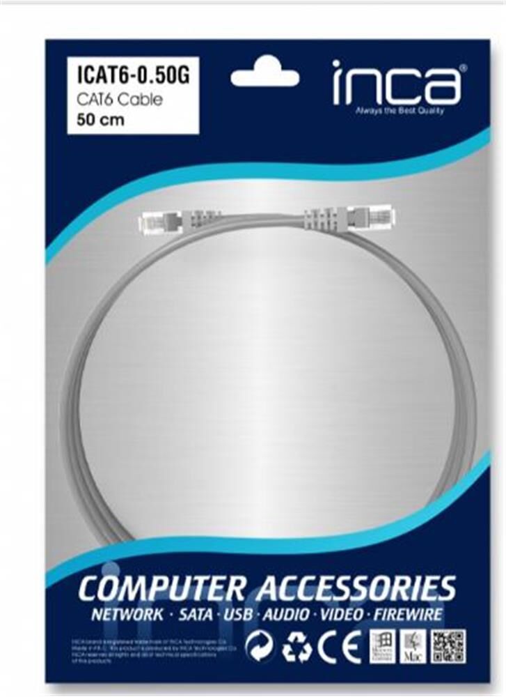 Inca ICAT6-0.50G 0.5 Metre CAT6 RJ45 Patch İnternet Kablosu - Gri