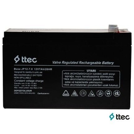 Ttec Base 12V 7Ah Tam Bakımsız Kuru Tip (VRLA) Güvenlik ve UPS Aküsü