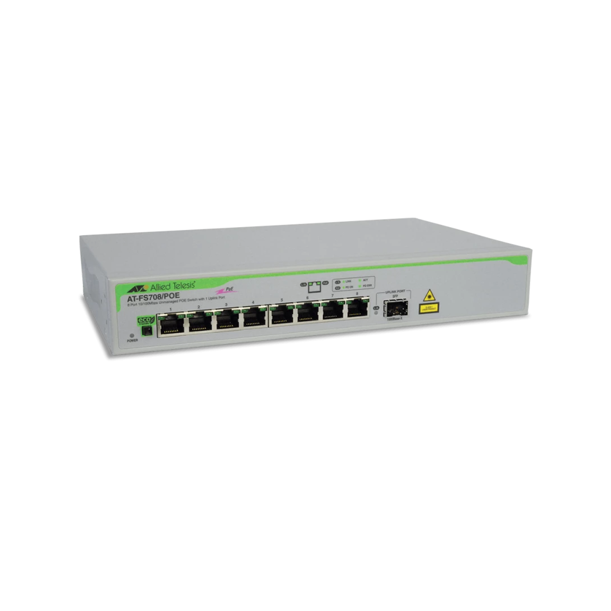 Allied Telesis AT-FS708/POE-50 8-Port 10/100TX Unmanaged PoE+ Switch with 1 SFP Combo Port