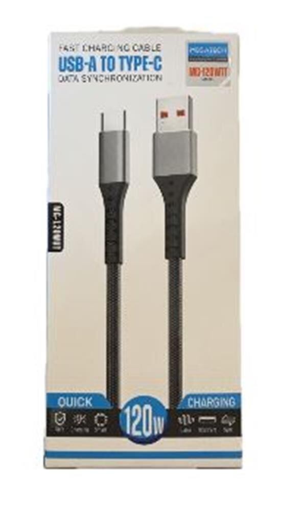 Megatech MT-120UT 120W Ultra Hızlı Şarj ve Veri Aktarım Kablosu (Type-C to Type-C) Hasır Örgülü 1m