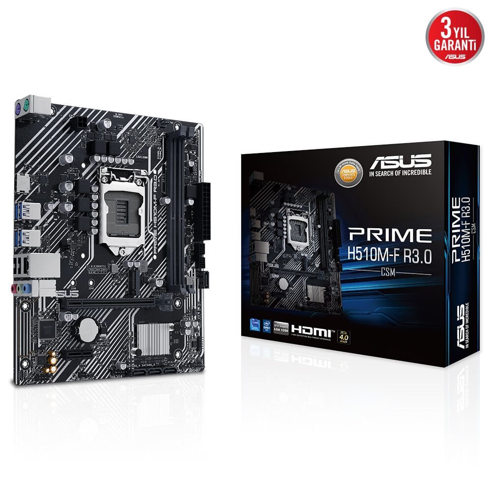 ASUS PRIME H510M‑F R3.0‑CSM Intel® H470 Çipset LGA 1200 Soket 10. ve 11. Nesil Intel® Core™ / Pentium® / Celeron® CPU Desteği PCIe 4.0 M.2 SATA HDMI VGA USB 5 Gbps DDR4 Micro‑ATX Anakart