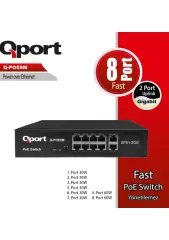 QPORT Q-POE8M 8 PORT 10/100 + 2 PORT 10/100/1000 UPLINK POE SWITCH
