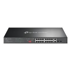 TP-Link Omada DS1018GMP 16‑Port 10/100/1000 Mbps PoE+ (IEEE 802.3af/at) Switch + 2× Combo Gigabit SFP, 250 W PoE Bütçesi, Metal Rack-Mount Kasa