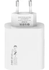 S-link SL-EC68 45W GaN Teknolojili Dual Port (USB-C PD 30W + USB-A QC 18W) Hızlı Şarj Adaptörü - Beyaz