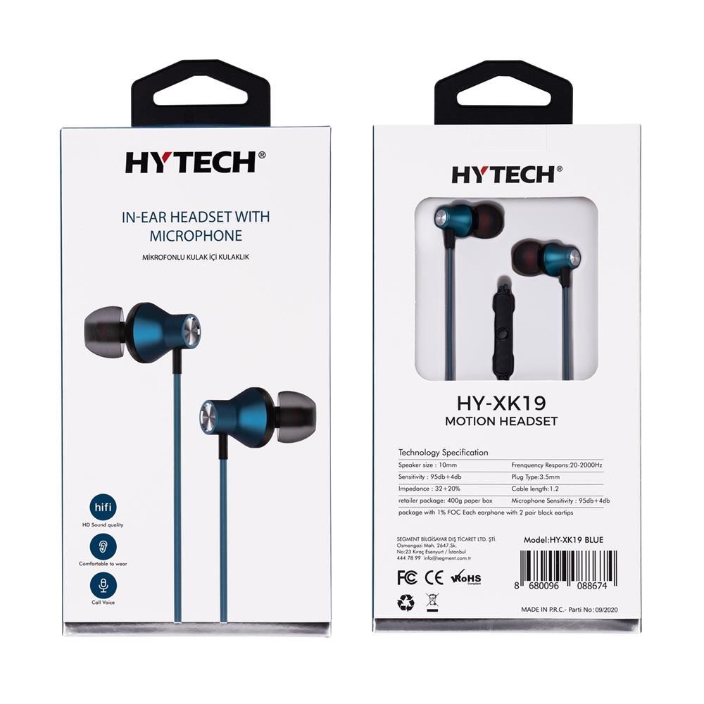 Hytech HY-XK19 Mavi 3.5mm Mikrofonlu Kulak İçi Kulaklık