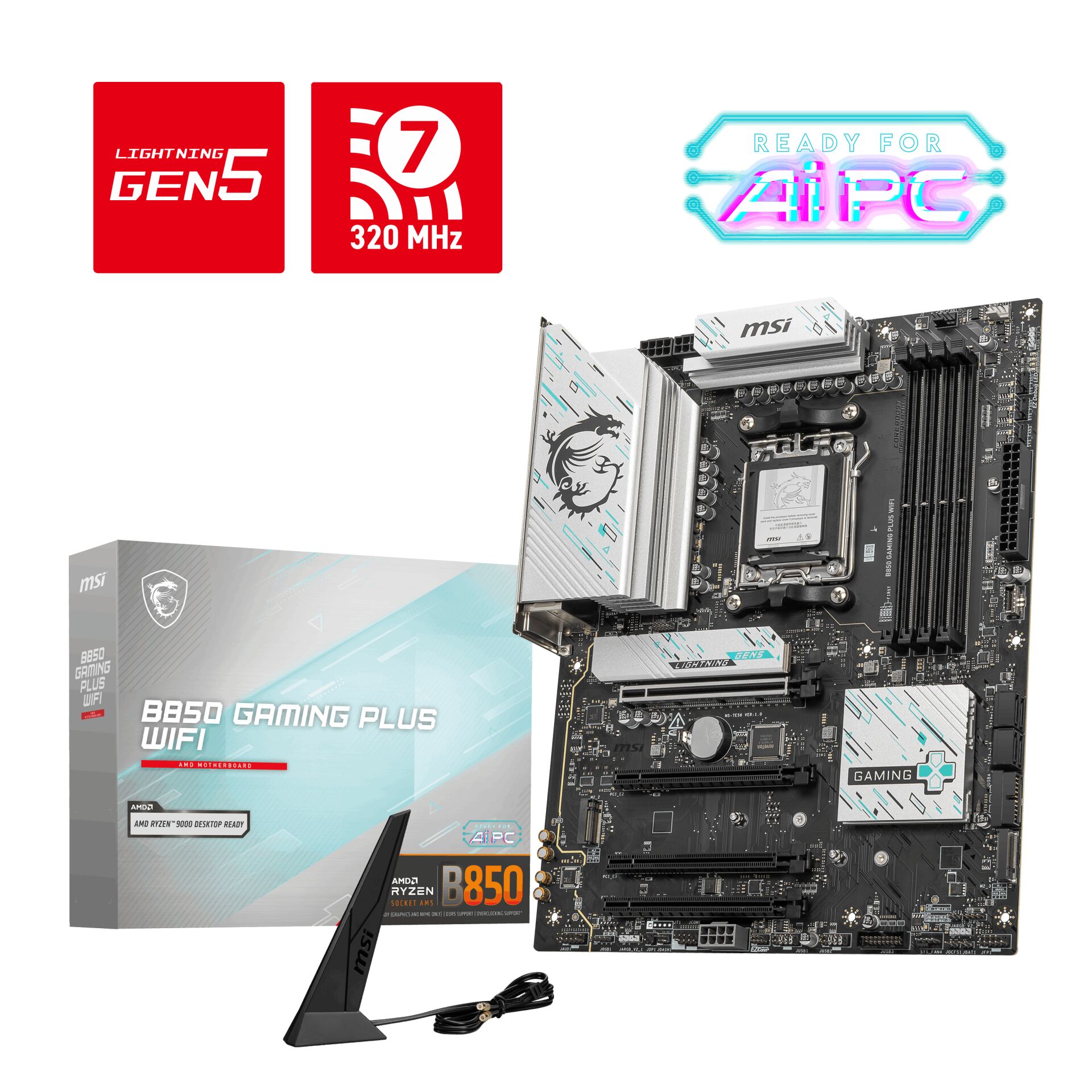 MSI B850 GAMING PLUS WIFI AM5 DDR5 8200 MHz (OC) 12‑Duet‑Rail VRM 3x M.2 Gen5/Gen4 PCIe USB‑C 10 Gbps 5G LAN Wi‑Fi 7 DP ATX Anakart