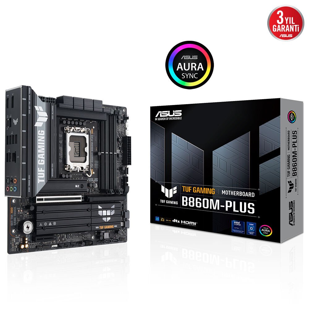 ASUS TUF GAMING B860M‑PLUS WiFi Intel B860 Chipset LGA 1851 Soket DDR5 (max 256 GB @ 8800+ MT/s OC) DisplayPort 1.4 HDMI 2.1 PCIe 5.0 mATX Anakart Wi‑Fi 7 Bluetooth 5.4 2.5Gb LAN Aura Sync RGB