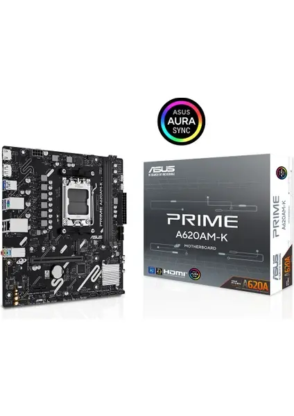 ASUS PRIME A620AM-K AMD A620 AM5 DDR5 7600 DP HDMI M2 USB3.2 AURA RGB mATX
