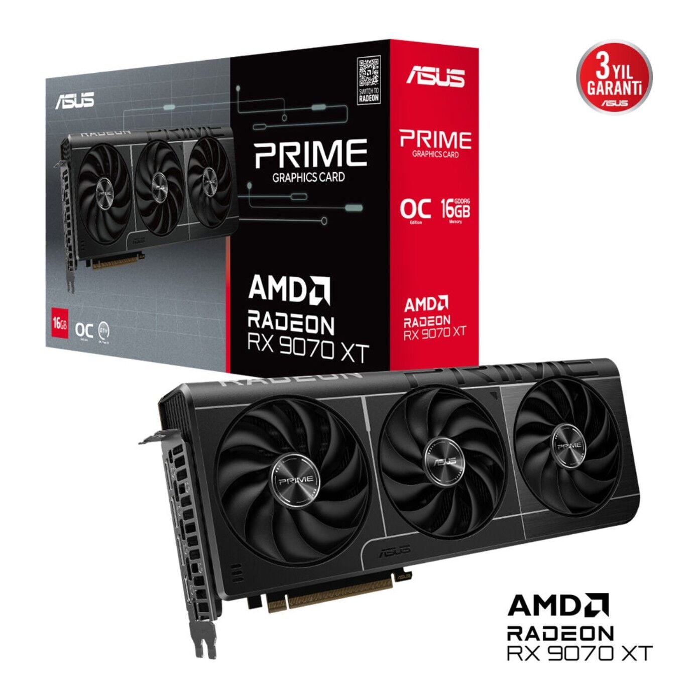 16 GB ASUS PRIME-RX9070XT-O16G AMD RX 9070XT GDDR6 OC EKRAN KARTI