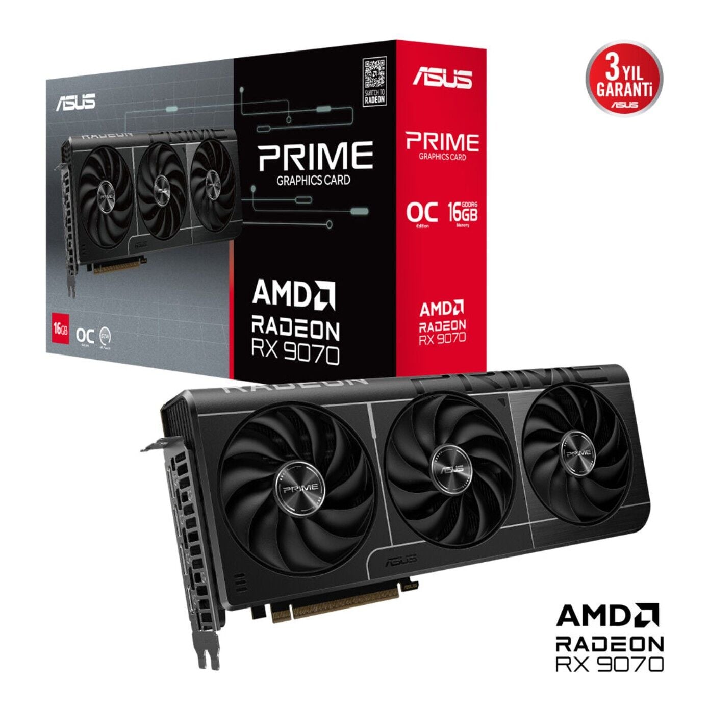 16 GB ASUS PRIME-RX9070-O16G AMD RX 9070XT GDDR6 OC EKRAN KARTI