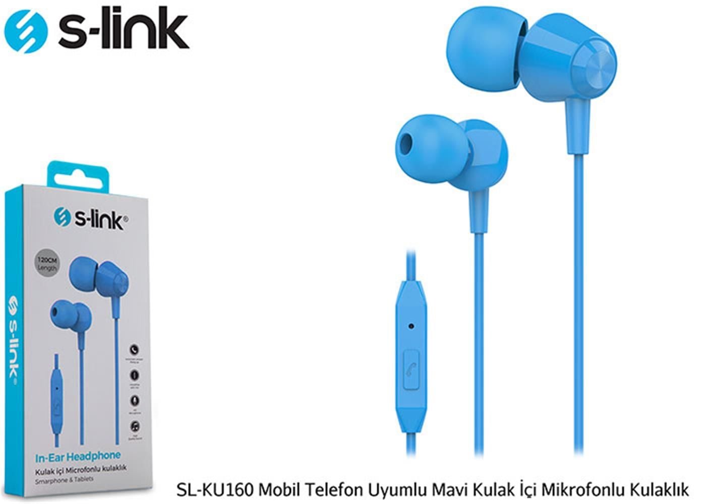 S-link SL-KU160 Mavi 3.5mm Mikrofonlu Kulak İçi Kulaklık