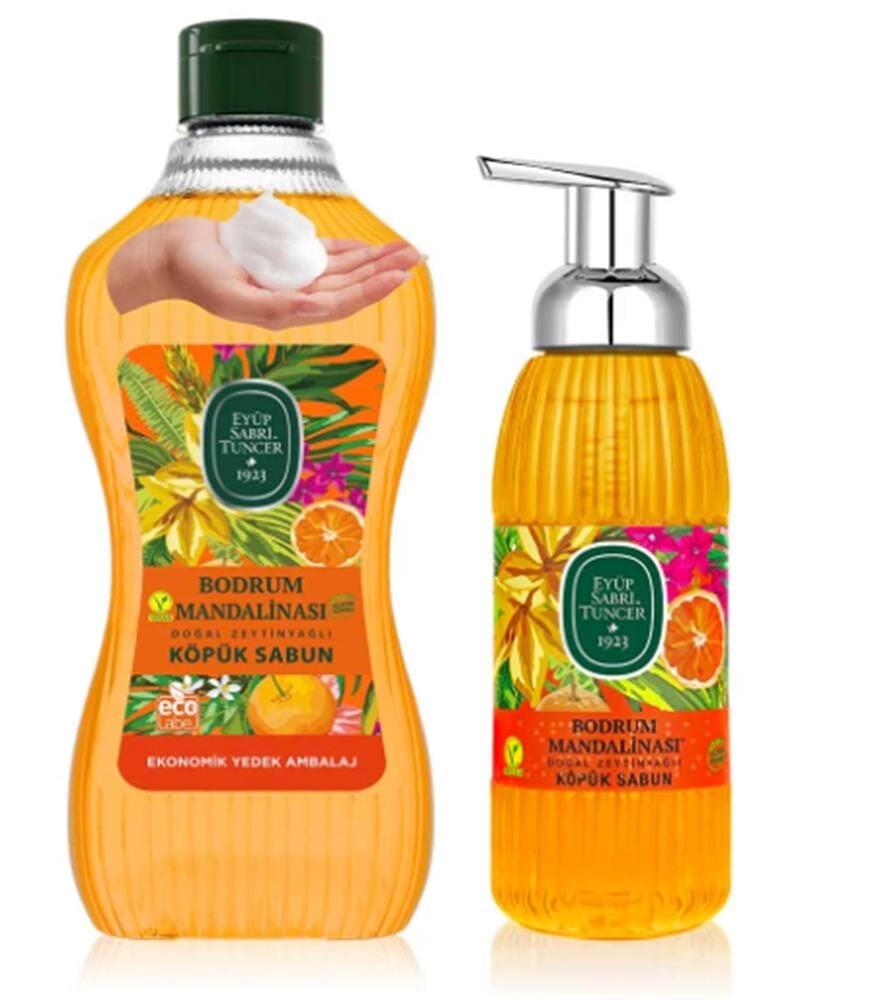 Eyüp Sabri Tuncer Bodrum Mandalinası Doğal Zeytinyağlı Köpük Sabun Seti - 1,5 L Yedek + 500 ml Pompalı