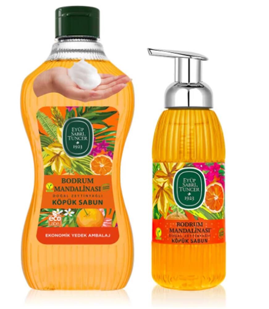Eyüp Sabri Tuncer Bodrum Mandalinası Doğal Zeytinyağlı Köpük Sabun Seti - 1,5 L Yedek + 500 ml Pompalı
