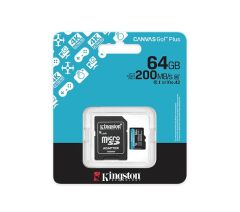 KINGSTON 64GB CanvasGo+ microSDXC 200MB/s A2 U3 V30 Card + Adaptör