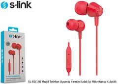 S-link SL-KU160 Kırmızı 3.5mm Mikrofonlu Kulak İçi Kulaklık