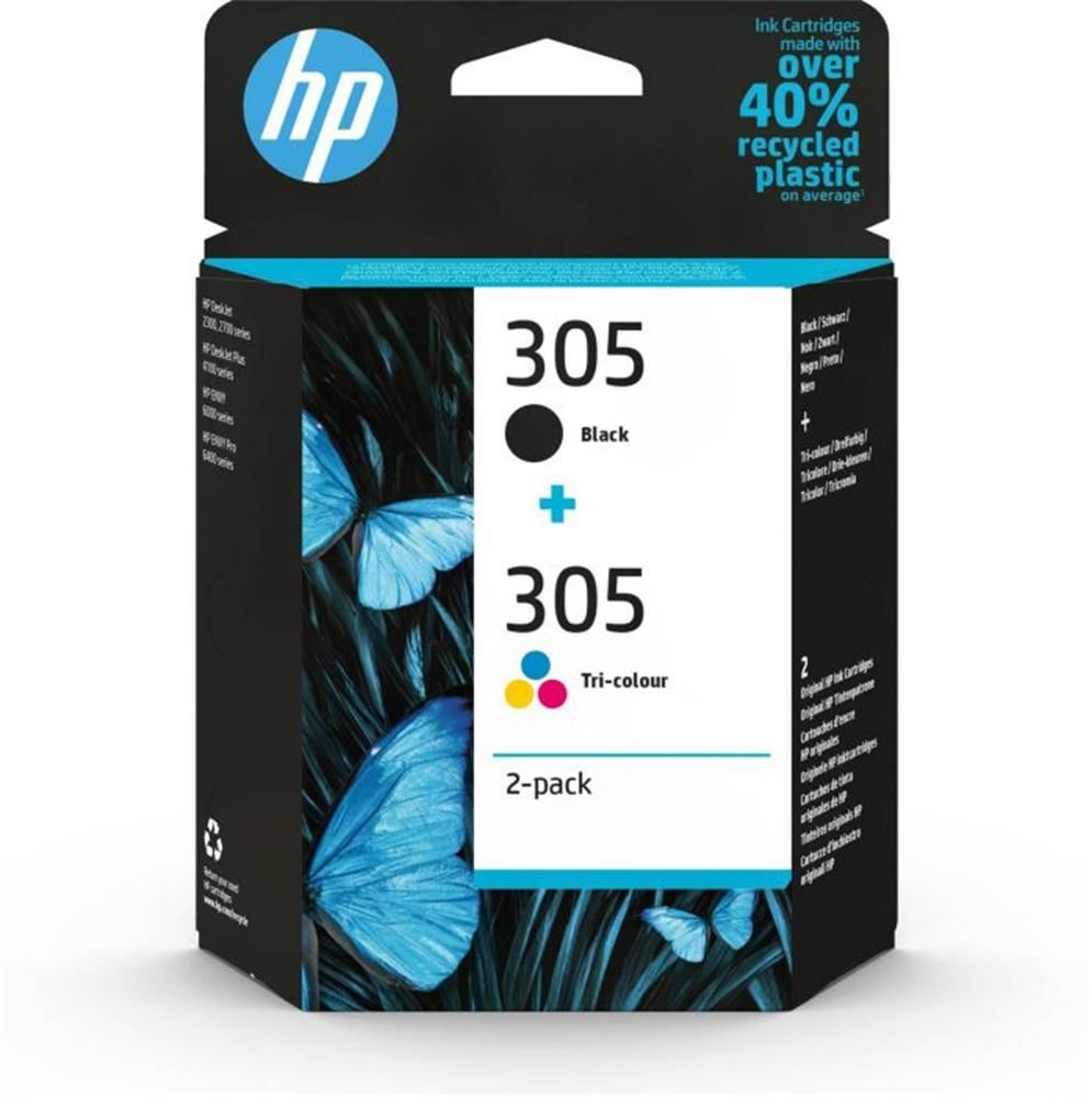 HP 305 Siyah ve Üç Renkli İkili Paket Orijinal Mürekkep Kartuşları (6ZD17AE)