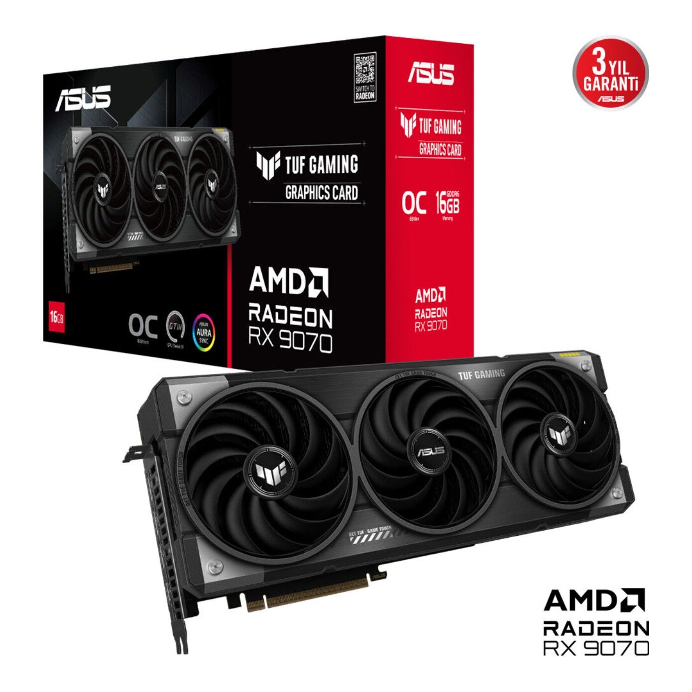 16 GB ASUS TUF-RX9070-O16G-GAMING RX 9070XT GDDR6 256 Bit 3XDP HDMI OC Ekran Kar