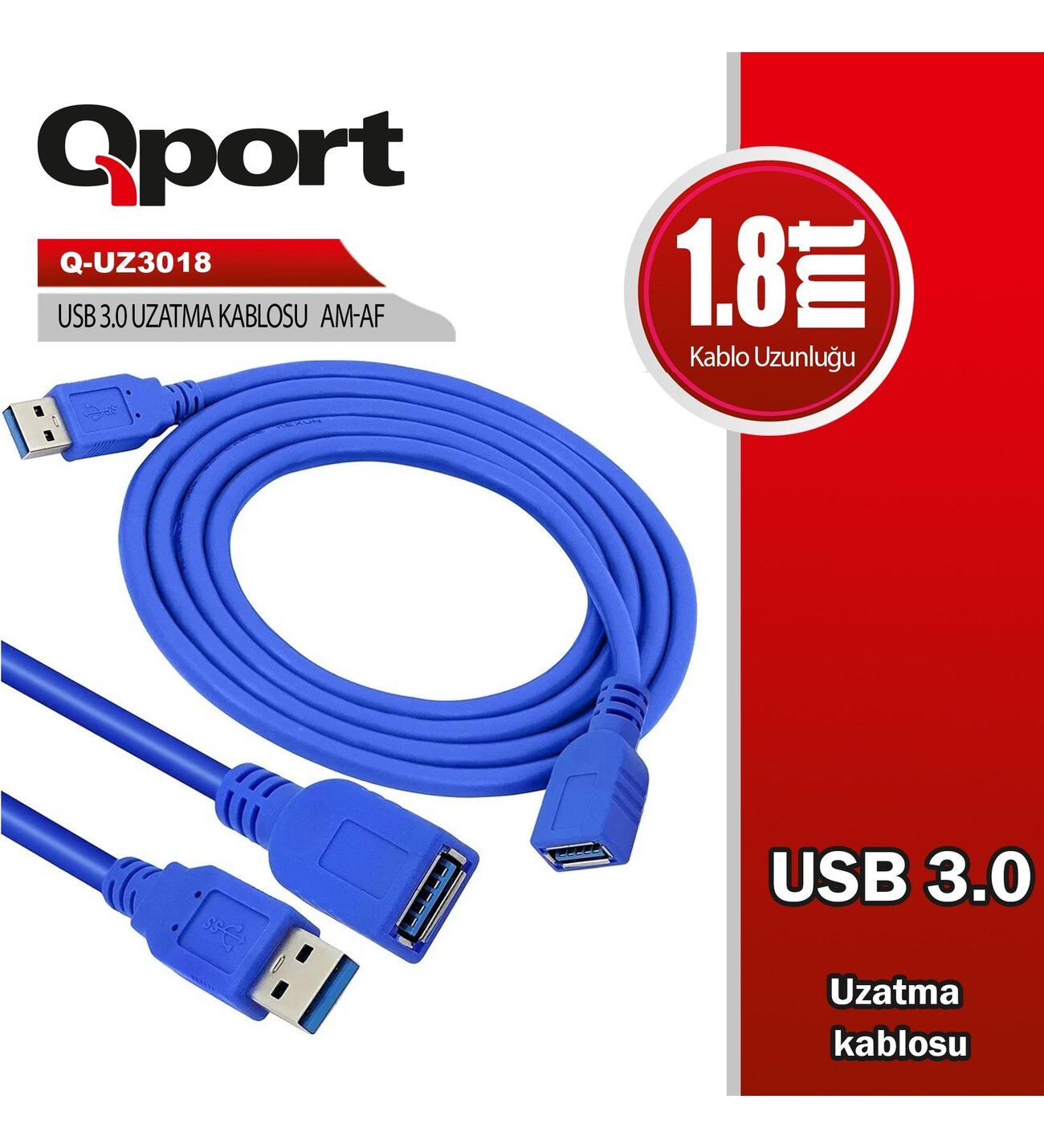 QPORT Q-UZ3018 1.8 METRE USB 3.0 UZATMA KABLOSU